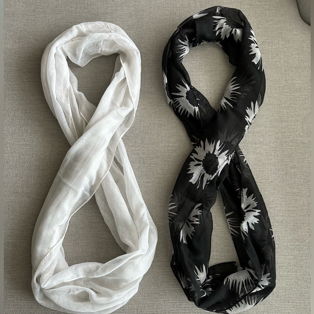 Elegant Black and White Floral Scarves